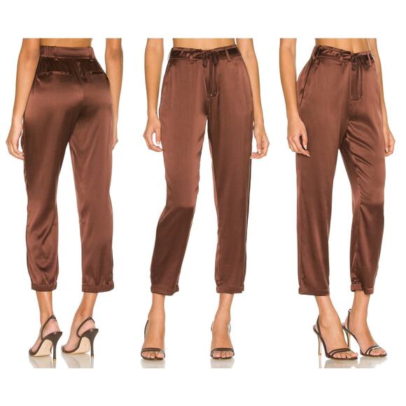 CAMI NYC Alex Pant Size Small Chocolate Brown Shiny Silk Pockets Relaxed - Picture 1 of 8